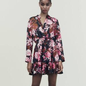 Zara Floral Printed Fit and Flare Tiered Mini Dress in Multicolor